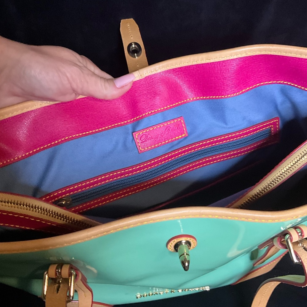 Dooney & Bourke Aqua and Tan Tote Bag - Picture 10 of 12